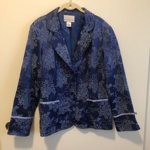 Susan Graver Floral Jacquard Jacket with Ribbon Trim Sz L